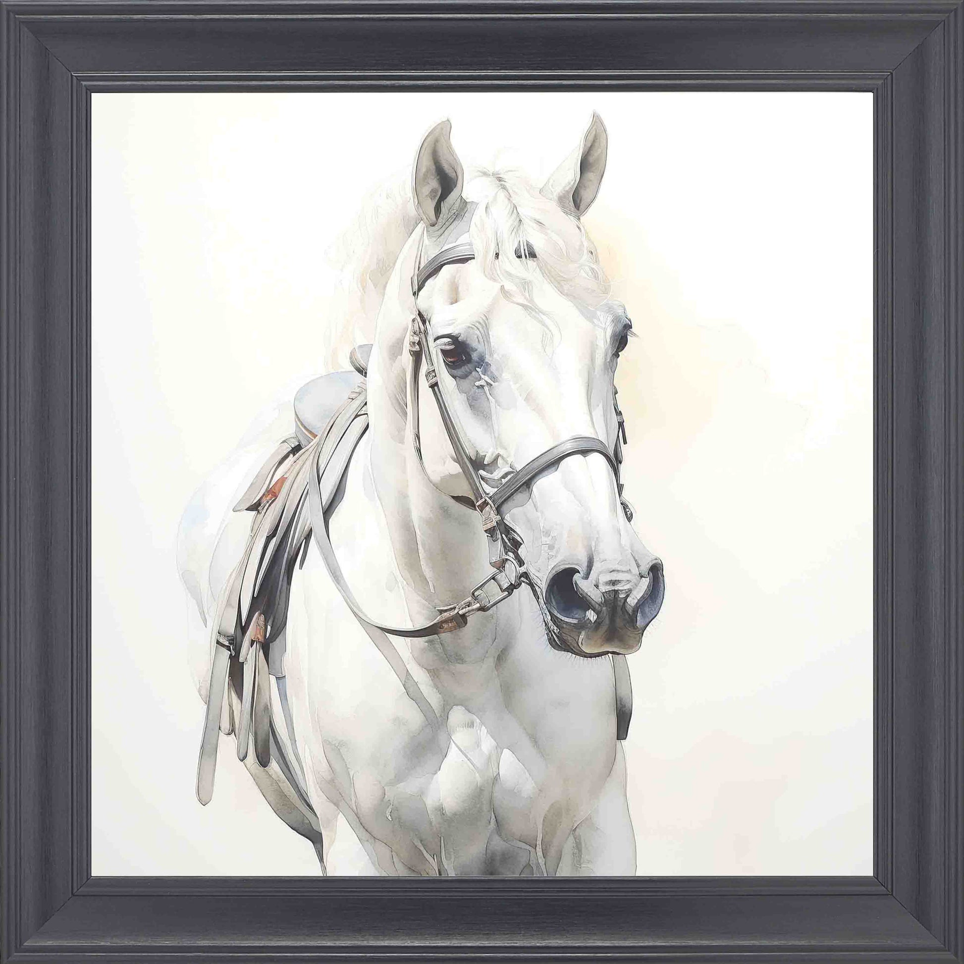 Watercolour Horse White And Cream Framed Wall Art - Black