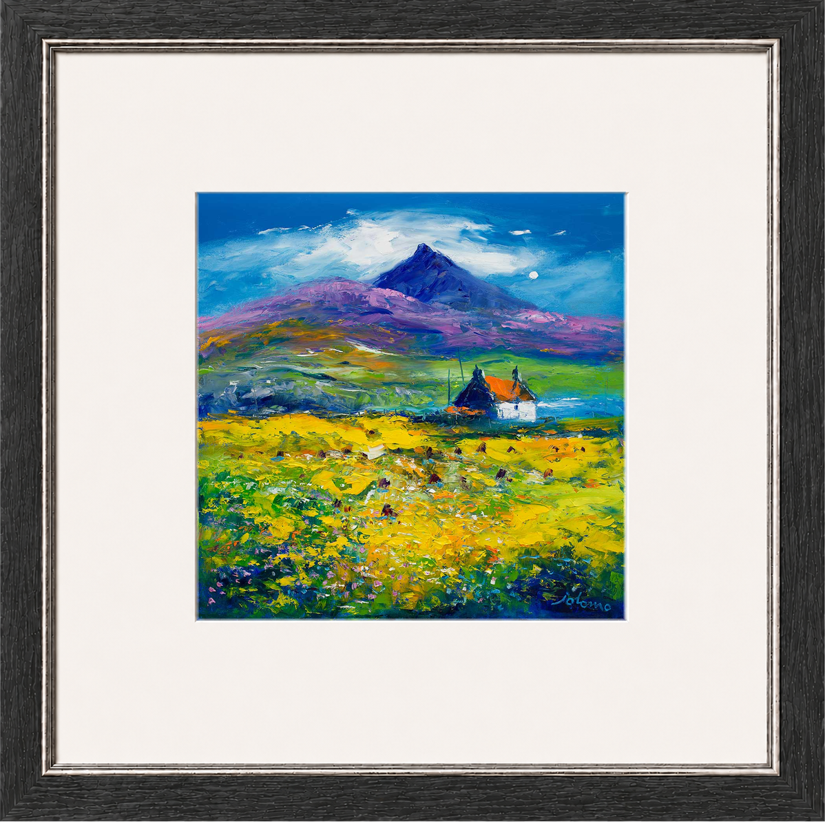 Wee Peat Stacks and Wild Machair Flowers, South Uist by Jolomo - floral artwork framed wall art print