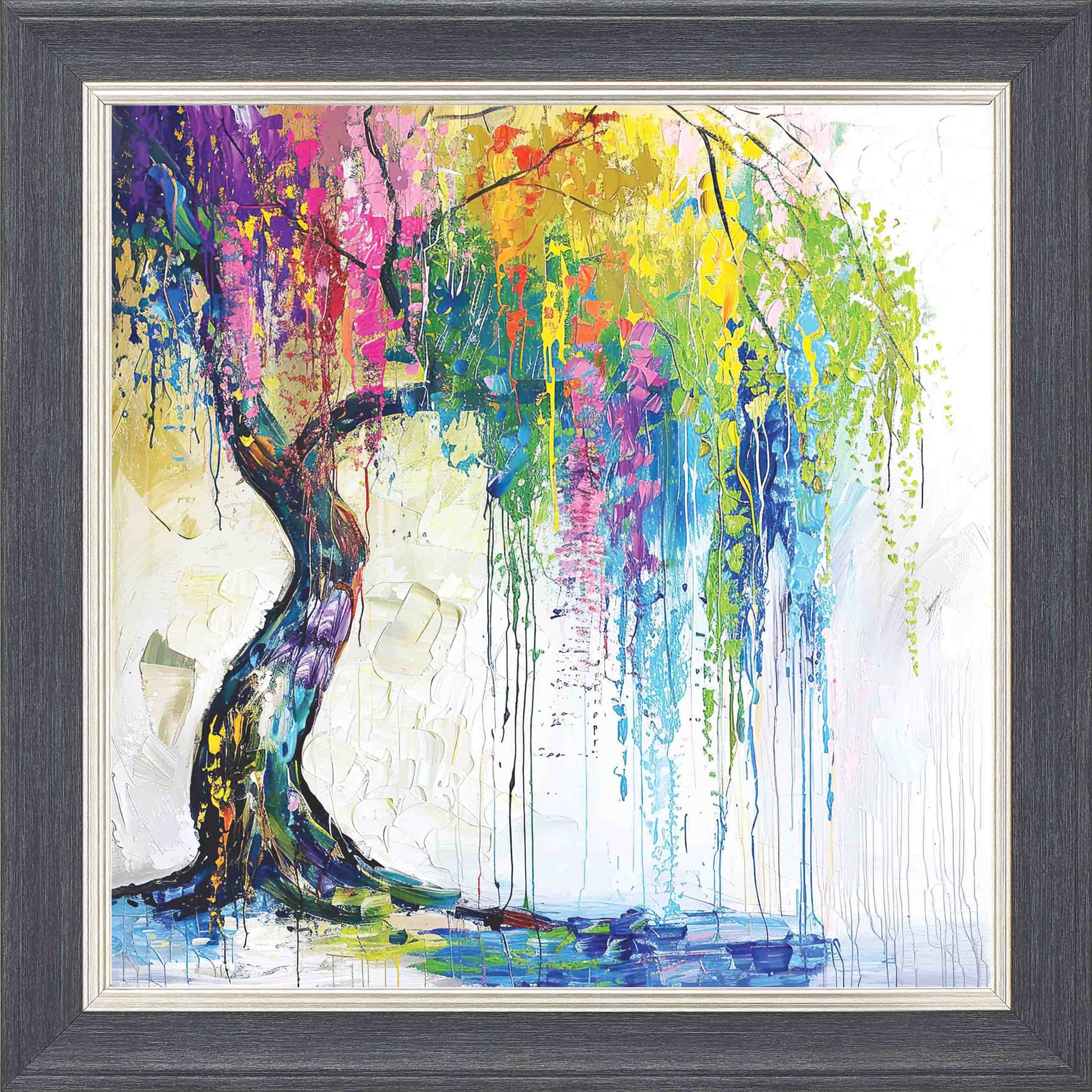 Weeping Willow Colour Splash Left Framed Wall Art - Grey with Silver Trim