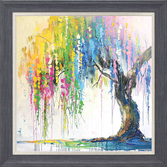 Weeping Willow Colour Splash Framed Wall Art - Grey with Silver Trim