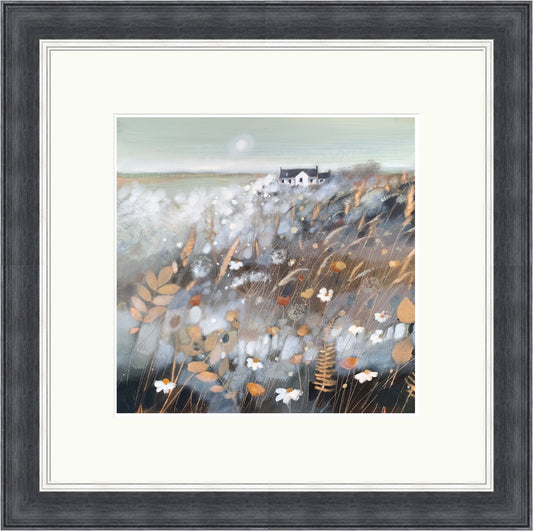 Wild Field, Skye by Emma S. Davis framed wall art print showing a wild Skye landscape with open fields and a strong sense of island space