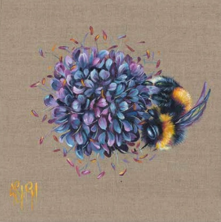 You Spin Me Round Bee on Thistle Art Print by Georgina McMaster