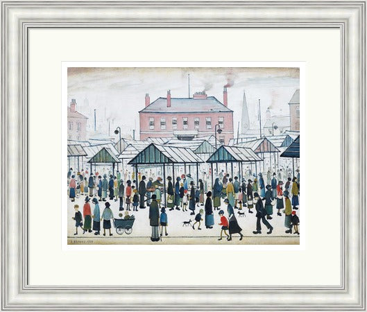 Market Scene, Northern Town, 1939 by LS Lowry shown as a framed wall art print