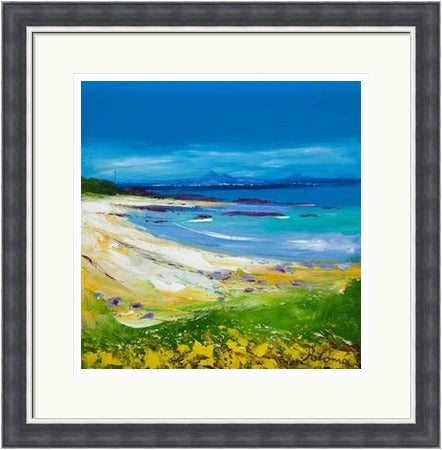 Balnahard Beach, Isle of Colonsay Looking to Mull by John Lowrie Morrison (JOLOMO) Framed Art