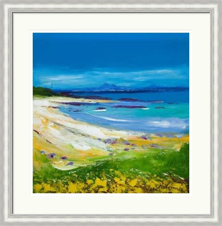 Balnahard Beach, Isle of Colonsay Looking to Mull by John Lowrie Morrison (JOLOMO) Framed Art