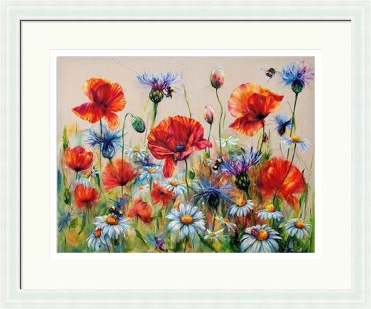 The Wildflowers Song  Bees on Poppies & Thistles Art Print (Limited Edition) by Georgina McMaster