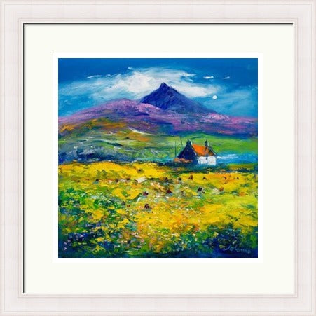 Wee Peat Stacks and Wild Machair Flowers, South Uist by John Lowrie Morrison (JOLOMO) Framed Art