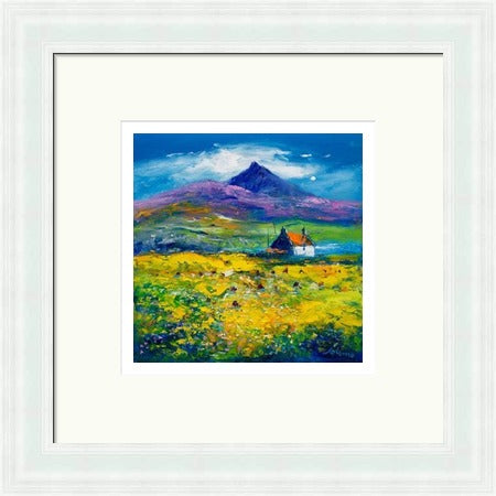 Wee Peat Stacks and Wild Machair Flowers, South Uist by John Lowrie Morrison (JOLOMO) Framed Art