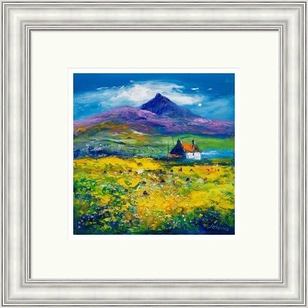 Wee Peat Stacks and Wild Machair Flowers, South Uist by John Lowrie Morrison (JOLOMO) Framed Art