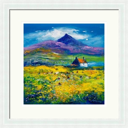 Wee Peat Stacks and Wild Machair Flowers, South Uist by John Lowrie Morrison (JOLOMO) Framed Art