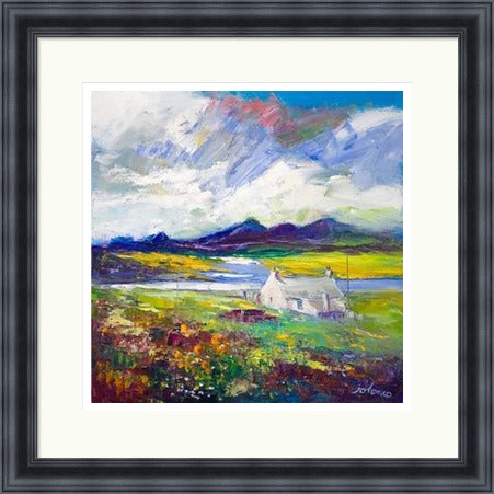 Crofthouse and Peat Stack, Isle of Lewis by John Lowrie Morrison (JOLOMO) Framed Art