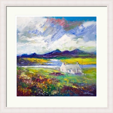 Crofthouse and Peat Stack, Isle of Lewis by John Lowrie Morrison (JOLOMO) Framed Art