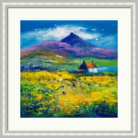 Wee Peat Stacks and Wild Machair Flowers, South Uist by John Lowrie Morrison (JOLOMO) Framed Art