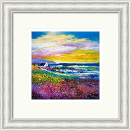 Heather & Wild Flowers, Westport, Kintyre by John Lowrie Morrison (JOLOMO) Framed Art