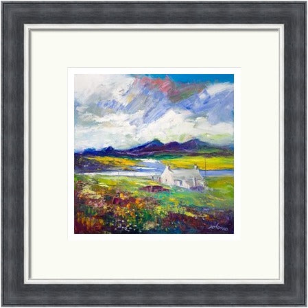 Crofthouse and Peat Stack, Isle of Lewis by John Lowrie Morrison (JOLOMO) Framed Art