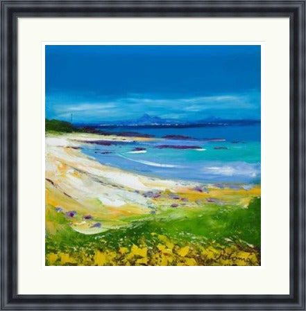 Balnahard Beach, Isle of Colonsay Looking to Mull by John Lowrie Morrison (JOLOMO) Framed Art