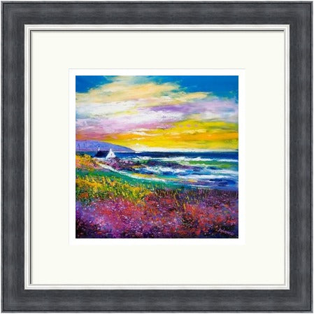 Heather & Wild Flowers, Westport, Kintyre by John Lowrie Morrison (JOLOMO) Framed Art