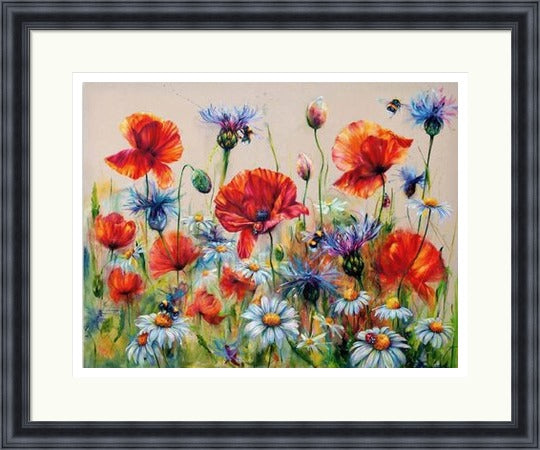 The Wildflowers Song  Bees on Poppies & Thistles Art Print (Limited Edition) by Georgina McMaster