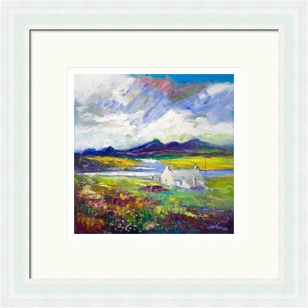 Crofthouse and Peat Stack, Isle of Lewis by John Lowrie Morrison (JOLOMO) Framed Art