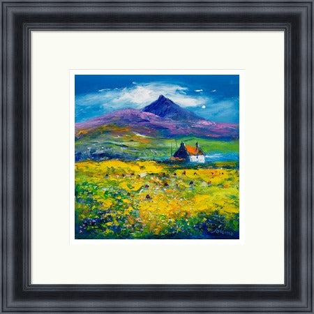 Wee Peat Stacks and Wild Machair Flowers, South Uist by John Lowrie Morrison (JOLOMO) Framed Art