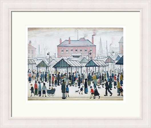 Market Scene, Northern Town, 1939 by LS Lowry shown as a framed wall art print
