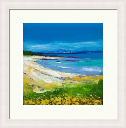 Balnahard Beach, Isle of Colonsay Looking to Mull by John Lowrie Morrison (JOLOMO) Framed Art