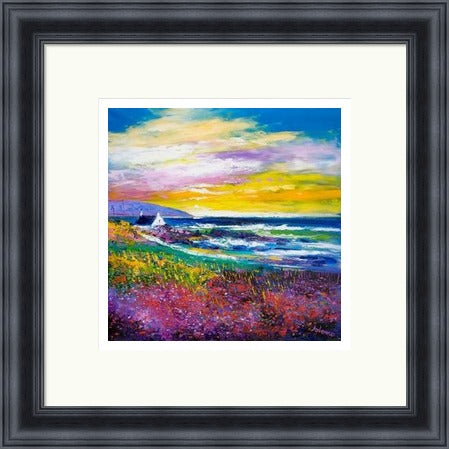 Heather & Wild Flowers, Westport, Kintyre by John Lowrie Morrison (JOLOMO) Framed Art