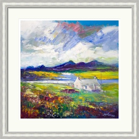 Crofthouse and Peat Stack, Isle of Lewis by John Lowrie Morrison (JOLOMO) Framed Art