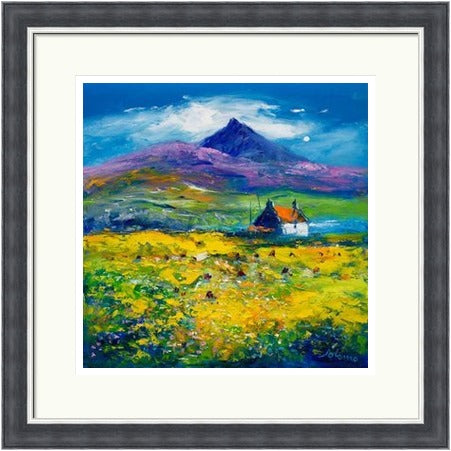 Wee Peat Stacks and Wild Machair Flowers, South Uist by John Lowrie Morrison (JOLOMO) Framed Art