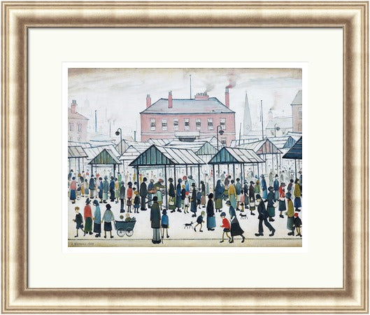 Market Scene, Northern Town, 1939 by LS Lowry shown as a framed wall art print