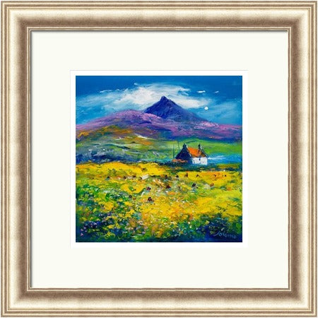 Wee Peat Stacks and Wild Machair Flowers, South Uist by John Lowrie Morrison (JOLOMO) Framed Art