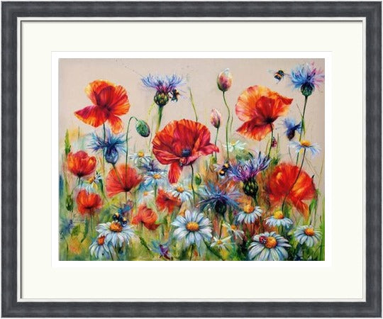 The Wildflowers Song  Bees on Poppies & Thistles Art Print (Limited Edition) by Georgina McMaster