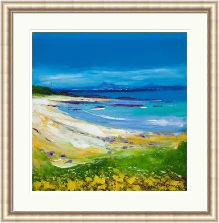 Balnahard Beach, Isle of Colonsay Looking to Mull by John Lowrie Morrison (JOLOMO) Framed Art