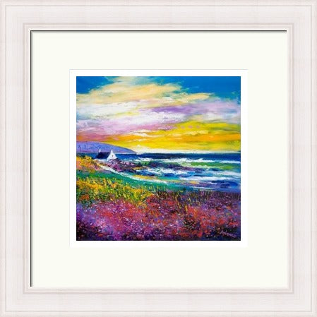 Heather & Wild Flowers, Westport, Kintyre by John Lowrie Morrison (JOLOMO) Framed Art