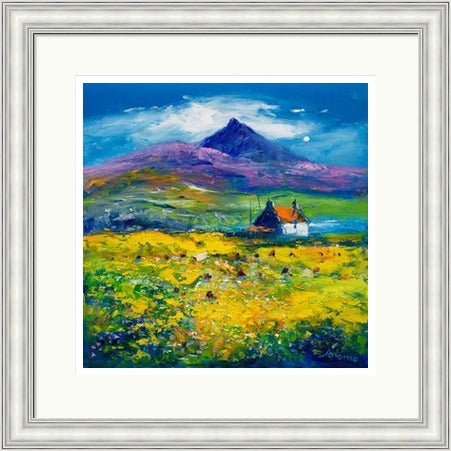 Wee Peat Stacks and Wild Machair Flowers, South Uist by John Lowrie Morrison (JOLOMO) Framed Art