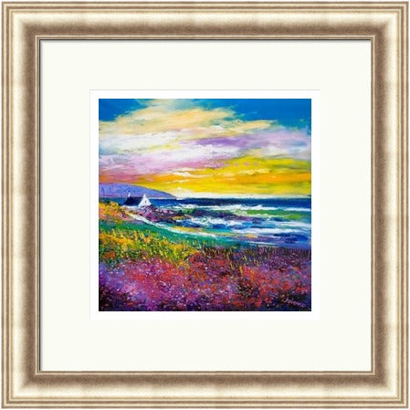 Heather & Wild Flowers, Westport, Kintyre by John Lowrie Morrison (JOLOMO) Framed Art