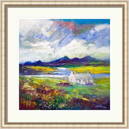 Crofthouse and Peat Stack, Isle of Lewis by John Lowrie Morrison (JOLOMO) Framed Art