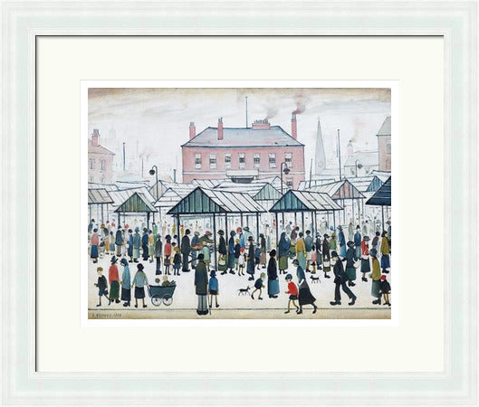 Market Scene, Northern Town, 1939 by LS Lowry shown as a framed wall art print
