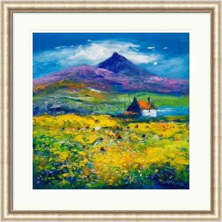 Wee Peat Stacks and Wild Machair Flowers, South Uist by John Lowrie Morrison (JOLOMO) Framed Art