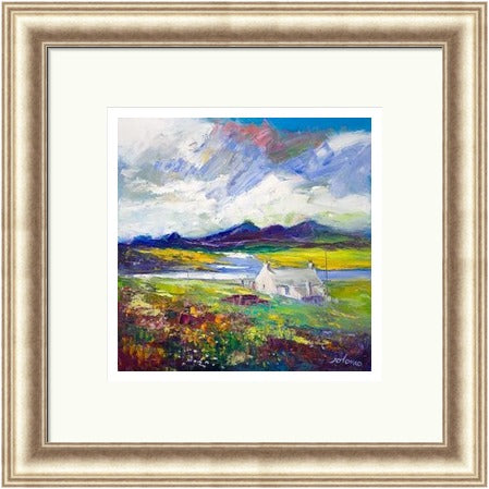 Crofthouse and Peat Stack, Isle of Lewis by John Lowrie Morrison (JOLOMO) Framed Art