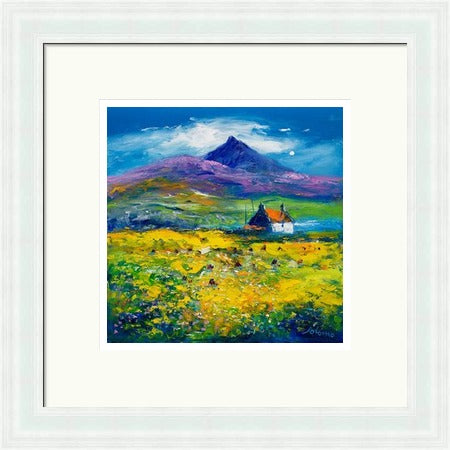 Wee Peat Stacks and Wild Machair Flowers, South Uist by John Lowrie Morrison (JOLOMO) Framed Art