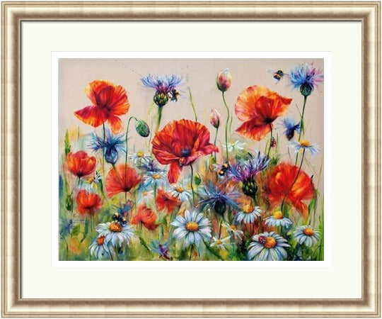 The Wildflowers Song  Bees on Poppies & Thistles Art Print (Limited Edition) by Georgina McMaster