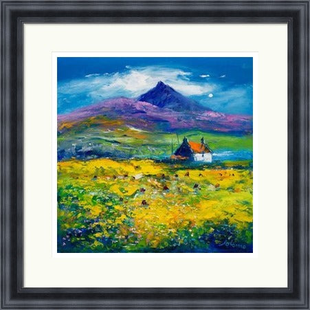 Wee Peat Stacks and Wild Machair Flowers, South Uist by John Lowrie Morrison (JOLOMO) Framed Art