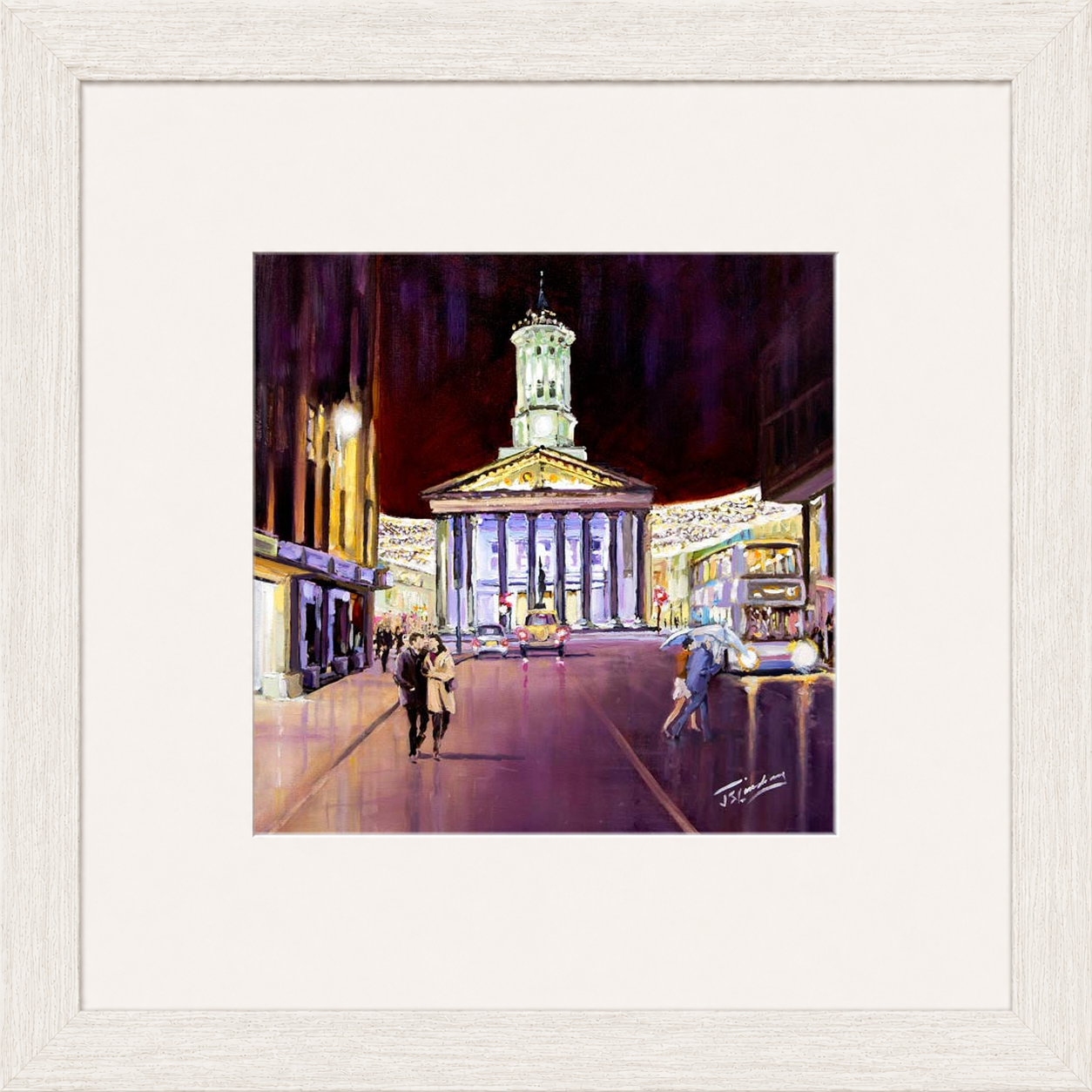 Friday Evening, Royal Exchange Square Glasgow by James Somerville Lindsay framed wall art print depicting an evening city scene in Royal Exchange Square in Glasgow