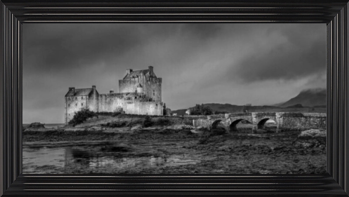 Tides Out, Eilean Donan Castle - Black and White