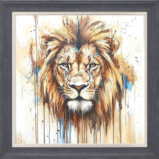 vintage lion Framed Wall Art - Grey with Silver Trim