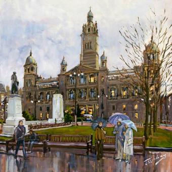 Rainy Day, George Square Glasgow by James Somerville Lindsay