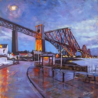 The Rail Bridge from North Queensferry by James Somerville Lindsay framed wall art print depicting a landmark view of the rail bridge viewed from North Queensferry
