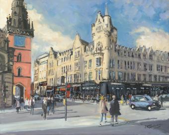 Sunny Afternoon Argyll Street, Glasgow by James Somerville Lindsay framed wall art print depicting a city scene centred on Argyll Street in Glasgow on a bright summer day