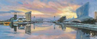 Morning on Salford Quays, Manchester by James Somerville Lindsay